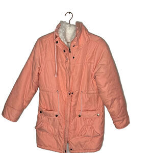Unbranded Peach Parka Jacket Women's Size Large Long Sleeve Full Zip Snap Button